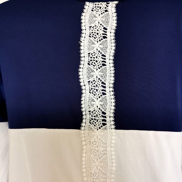 Navy Blue White Nautical Long Sleeve Tunic Top Size Small - Picture 4 of 11